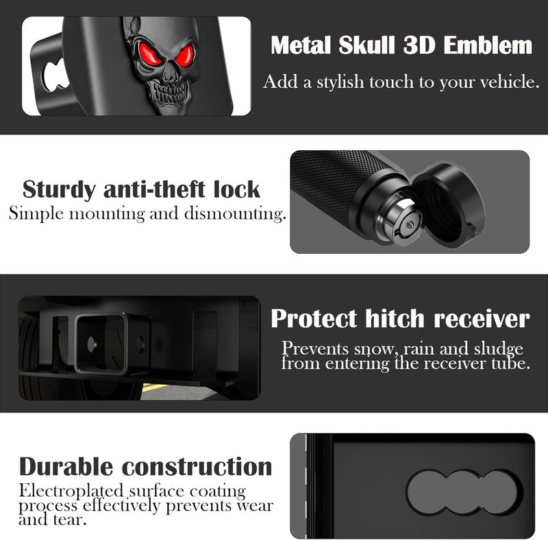 OGYE Metal Skull 3D Emblem Hitch Cover Fits 2" Receivers(with 5/8" Pin Dia Anti-Theft Trailer Hitch Lock) - Image 3